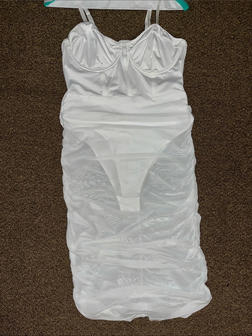 SHEIN White Sheer Mesh Slip Dress with Built-In Bra
